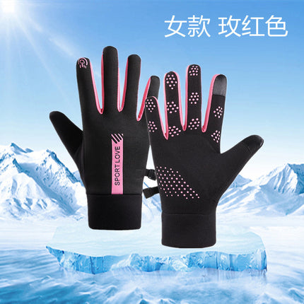 De Rong Warm Riding Gloves Women's Driving Windproof fleece-lined Water-repellent Vertical Label Men's Gloves Touch Screen Non-slip Cold-proof