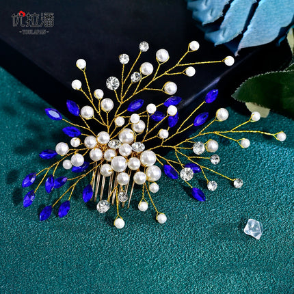 Youlapan European and American Cross-Border Pearl Hair Comb Red Rhinestone Hair Accessory Hairpin Comb Ancient Style Birthday Gift Hp851
