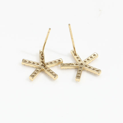 Gold wrapping plating real gold K gold craft five-sided small starfish zircon earring nail bottom ear needle 925 silver DIY accessories