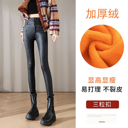 Women's Popular Outer Wear Plus Velvet Leather Pants 2025 Autum New High-Waist Slimming Look Thickeneded Fashionable Matte Coated Pants for Women