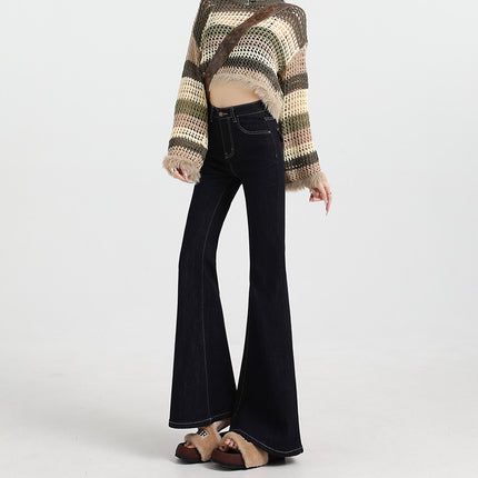 Bumi House American-style Tannin Micro-blared Jeans Women's New Spice Girl High Waist Slim-fit Button Pocket Slim-fit Flare Pants