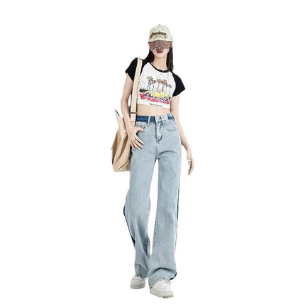 High Waist Straight Leg Jeans Women's Autumn 2024 New light blue Narrow Skinny Sag Wide Leg Pants