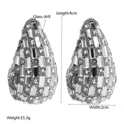 European and American New Niche Drop-shaped Exaggerated Earrings Stained Glass Full Diamond Light Luxury Fashion Ear Studs Advanced Sense Earrings