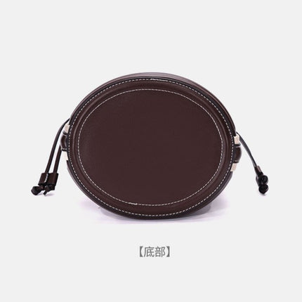 Za Cross-Border Women's Bag, Brown Double-Handle Cylindrical Handbag, Crossbody Bucket Bag, Cylindrical Shoulder Bag with Contrasting Color Design