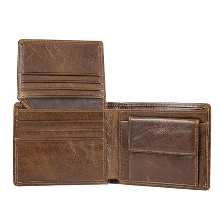 Foreign Trade Retro Genuine Leather Wallet European and American Dollar Clip Men's Coin Purse Anti-Theft Brush Wallet Short Handmade Wallet