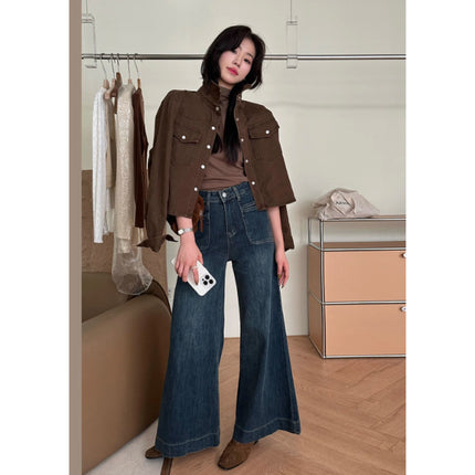 2025 Spring New High Waist Stretch Wide Leg Jeans Women's Casual Large Legs Loose No Leg Mop Pants