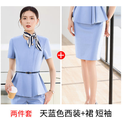 Grey Short-sleeved Suit suit Women's Summer High-end Hotel Front Desk Tooling Elegant Jewelry Store Work Clothes Professional Dress