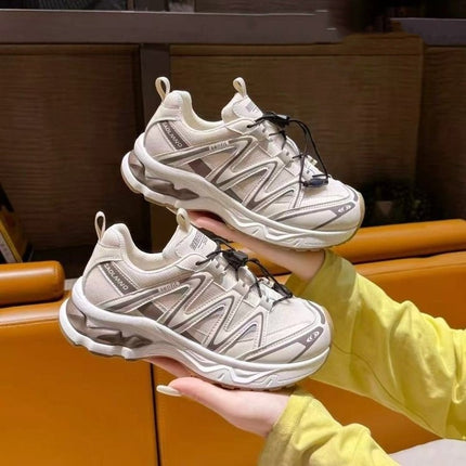 Soft Leather Mesh Breathable Dad Shoes for Women 2025 Autumn New Korean Style Running Outdoor Sports Hiking Shoes