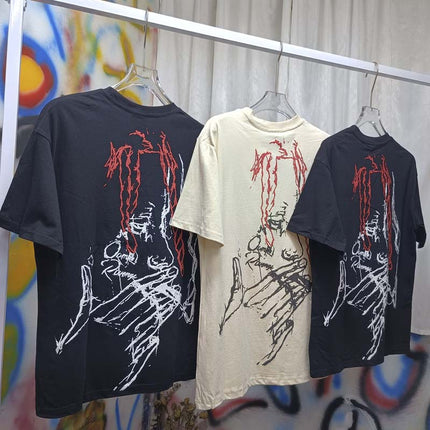 Meichao High Street REVENGE Sketch Smoking Figure Printed Round Neck Short Sleeve Foaming Pattern T-shirt Men's and Women's Summer Fashion