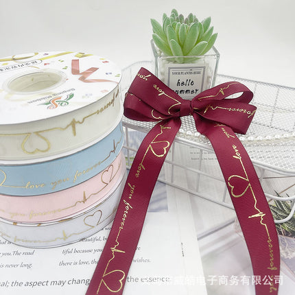 2.5cm Gold-Stamped Popular Style Direct from Manufacturer, Flower Packaging Handmade DIY Ribbon, Baking Packaging Ribbon Wholesale