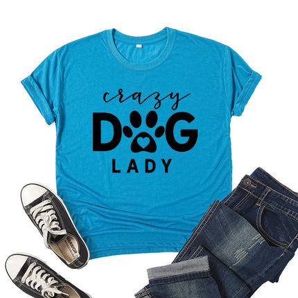 Foreign trade cross-border Crazy dog lady printed short sleeve round neck T-shirt European and American men's and women's summer loose-fitting jacket