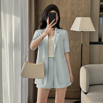 Black Short-Sleeved Suit Jacket for Women Thin Summer 2025 New Casual Petite Suit Shorts Professional Suit