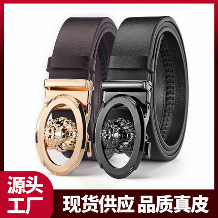 Men's Genuine Leather Belt with Alloy Automatic Buckle, High-End Cowhide Belt, Men's Accessory, Pants Belt, Cross-Border Trade