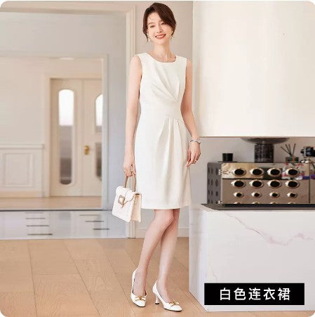 Spring and Autumn New Fashion White Collar Suit Work Clothes Design Sense Ladies Dress Broadcasting Host Dress OL