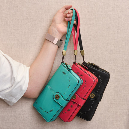Foreign Trade New Fashion Women's Coin Purse Oil Wax Leather Handbag Long Zipper Mobile Phone Card Holder Short Coin
