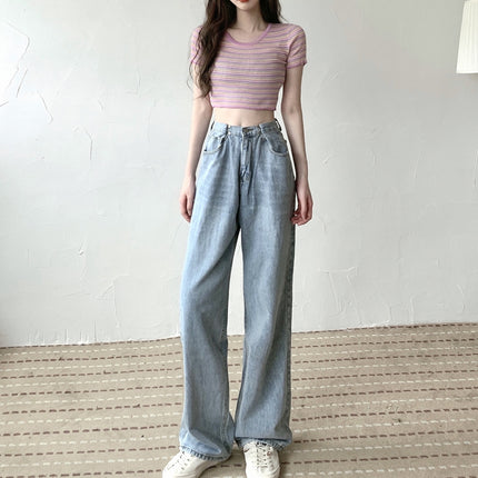 2024 summer light-colored high waist jeans women's slimming high-leg straight pants elegant style draping mop pants
