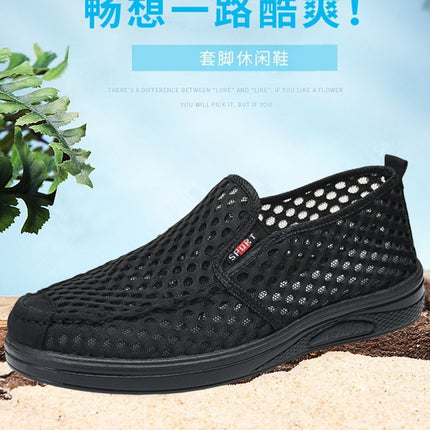 Summer New Style Old Beijing Big-Eye Mesh Dad Shoes Non-Slip Casual Fashion Urban Uncle Walking Cloth Mesh Men's Shoes