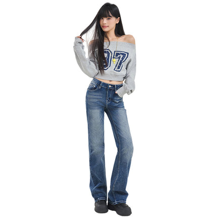 American-Style Narrow Wide-Leg Jeans for Women, 2026 Spring and Autumn New Low-Waist Slimming Versatile Straight-Leg Cigarette Pants, Floor-Length
