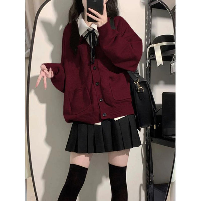 Maillard wine red knitted cardigan soft sister Japanese autumn and winter 2024 new explosions coat Korean college style suit