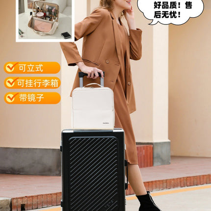 Vertical Cosmetic Bag, Large Capacity, Women's Pencil Case, Travel Pu Waterproof, Can Be Hung on Luggage, Makeup Brush Storage Bag