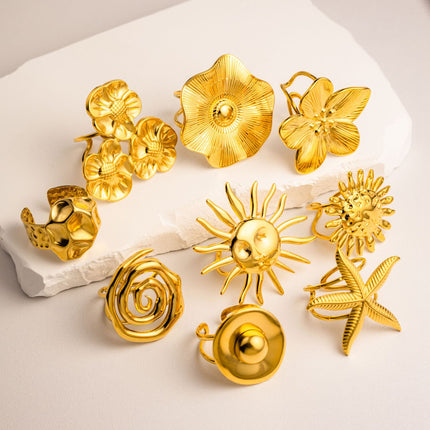 European and American Cross-Border 18K Gold Sunflower Ring, Accessible Luxury Niche Titanium Steel Ring, Fashionable and High-End Jewelry Wholesale