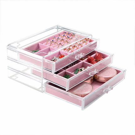 Acrylic three-layer drawer jewelry box desktop cosmetics storage box dustproof jewelry finishing box direct sales