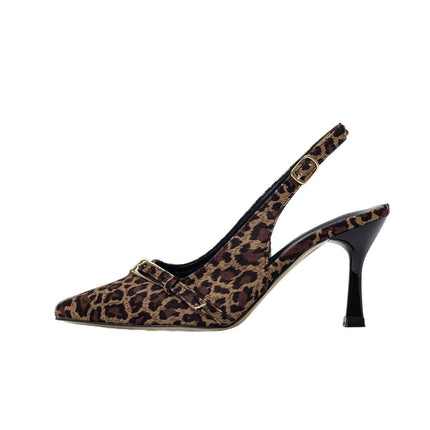 Leopard Print High Heels for Women 2026 New Style Back Strap Pointed Toe Sandals European and American Style Open-Back Shoes Cross-Border Trade