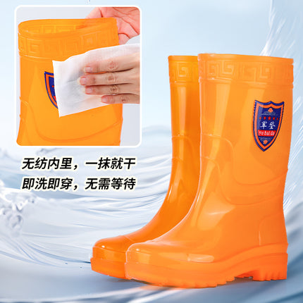 Non-Lined Middle Tube Waterproof Non-Slip Rain Boots for Men and Women Quick-Drying Water Shoes fleece-lined Rubber Shoes Rain Boots Thickened Labor Protection Shoes