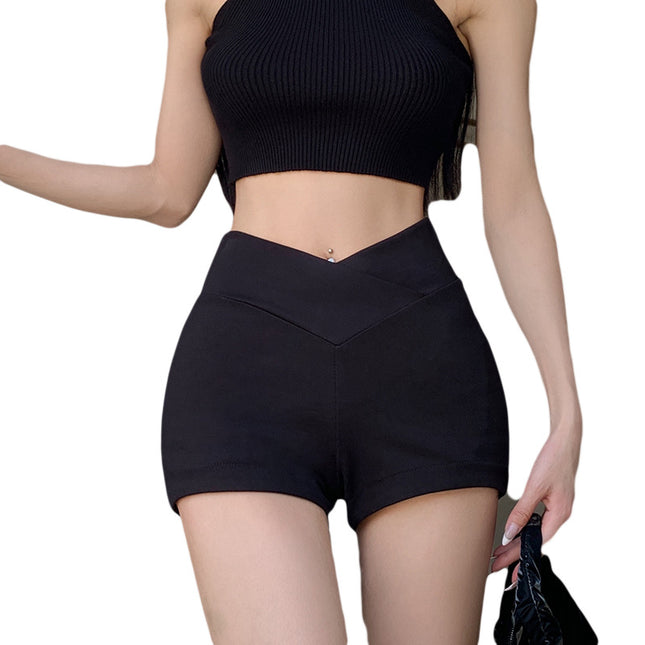 Black High-Waisted Yoga Shorts for Women, Summer Hot Girl Slim Fit Tight Hip A-Line Khaki Hot Pants