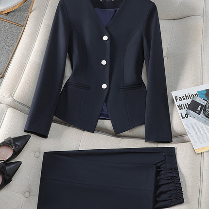 Cross-Border Black Chanel-Style Suit Set for Women, New Spring and Autumn Style, Beauty Salon Hotel Front Desk Receptionist Work Uniform Suit