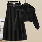Black jacket + black skirt two-piece set / S