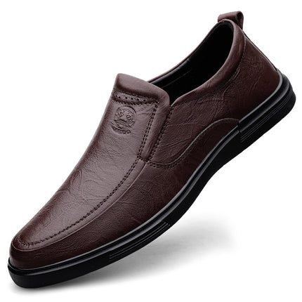 Cross-border plus size Business Casual Leather Shoes Men's Flat Driving Shoes Slip-on Lazy Shoes Middle-aged Four Seasons Cowhide Men's Shoes