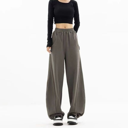 2024 New Autum Dark Gray Sweatpants Women's Loose Sweatpants Banana Pants Hiphop Elastic Waist Wide Leg Pants