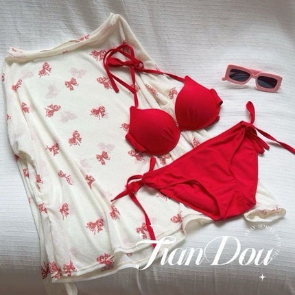 Source Manufacturer Girl's Pure Desire Sexy Bikini Small Breast Steel Support Push-Up Beach Vacation Long-Sleeved Blouse Swimsuit Sweet