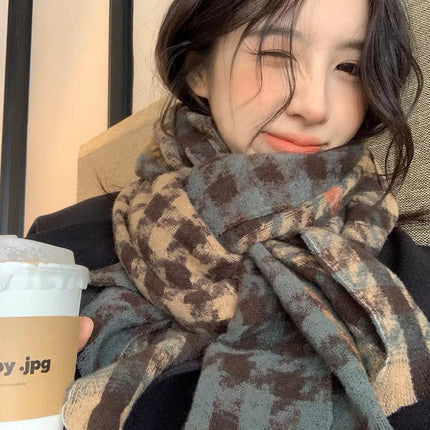 Factory new solid color haze blue scarf women's winter fluffy hair thickened students white students warm scarf