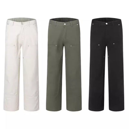 Muxi Clothing # Spring Season Pure Cotton Army Green Lumberjack Work Pants Trendy Straight-Leg Casual Pants Cleanfit Pants
