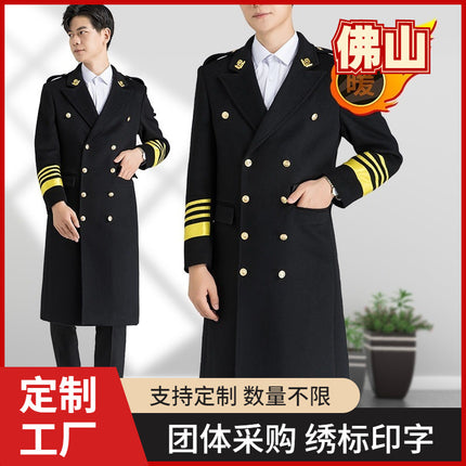 tweed coat clothing property uniform post image winter long security work clothes men's woolen coat wool concierge