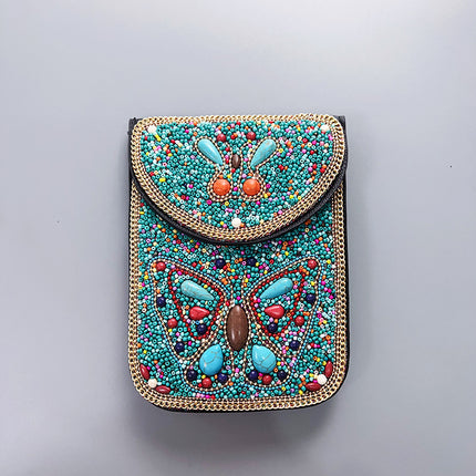 Bohemian Women's Mobile Phone Bag Xinjiang Inner Mongolia Yunnan Travel Souvenir Retro Heavy Industry Rice Bead Shoulder Bag