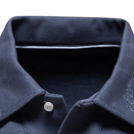Trendy New Men's Long-Sleeve Versatile Solid Color Polo Shirt Casual Washed Polo Spring and Autumn Collared Cross-Border Grass Green