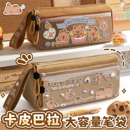Double-Layer Capibara Pencil Case 2025 New Model Large Capacity Transparent Stationery Box for Girls and Boys Primary School Students Pencil Bag