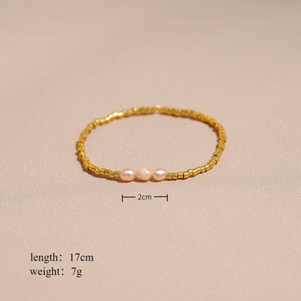 Ins Hand-Woven Natural Freshwater Pearl Bracelet Baroque Pearl Beaded Ring Set Color-Preserving Jewelry for Women