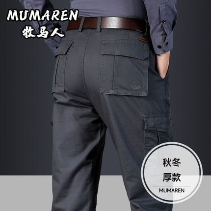 Pure Cotton Multi-Pocket Work Pants for Men, Loose Straight-Leg Casual Pants, Durable Outdoor Large Size Long Pants for Men