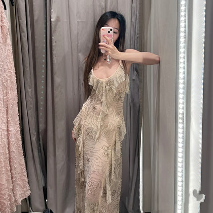 Zr Foreign Trade Cross-Border 2025 Elegant Elegant Heavy Beaded Layered Hanging Long Version Dress 4813334