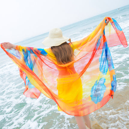 Spring and autumn beach fashion oversized chiffon beach towel women's sunscreen shawl flowery long scarf scarf scarf wholesale