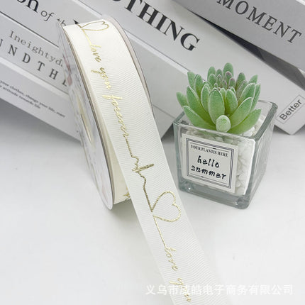 2.5cm Gold-Stamped Popular Style Direct from Manufacturer, Flower Packaging Handmade DIY Ribbon, Baking Packaging Ribbon Wholesale