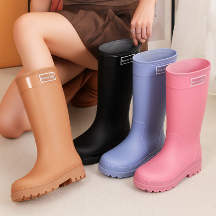 Plus Size Rain Boots for Women, Mid-Calf High Rain Boots, Adult Water Shoes, Fashionable Water Boots, Warm Fleece-Lined Waterproof Rubber Shoes, Overshoes