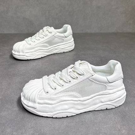 White Sneakers with Shell Toe Design, 2026 Genuine Leather Women's Shoes, Thick-Soled Height-Increasing Breathable Sports Casual Shoes, Non-Slip and Wear-Resistant