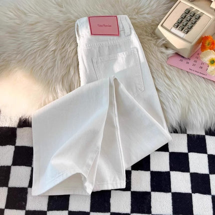 White Wide Leg Jeans Women's Autumn Trendy All-match New High Waist Slimming Loose plus size Floor-length Straight Pants