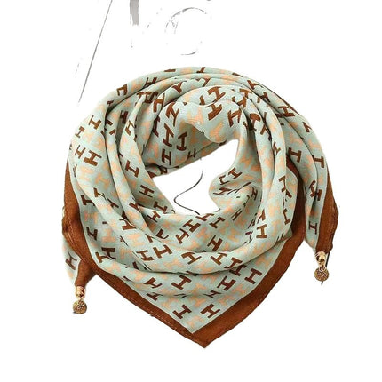 2025 New Warm Square Scarf Magnetic Buckle Triangle Silk Scarf Cotton Scarf Women's Spring, Autumn and Winter Style Scarf with Elegant and Versatile Style