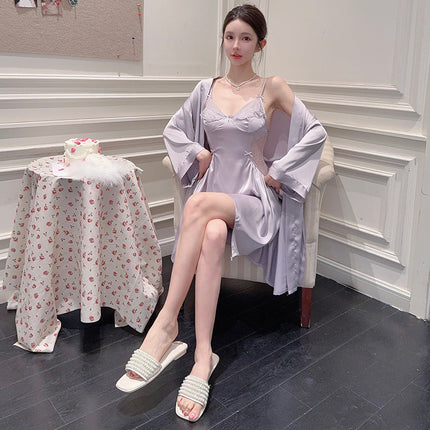 Sexy Pajamas for Women with V-Neck and Chest Pads, Two-Piece Pajamas, Internet Celebrity Suspender Backless Nightgown, Nightgown, Home Wear